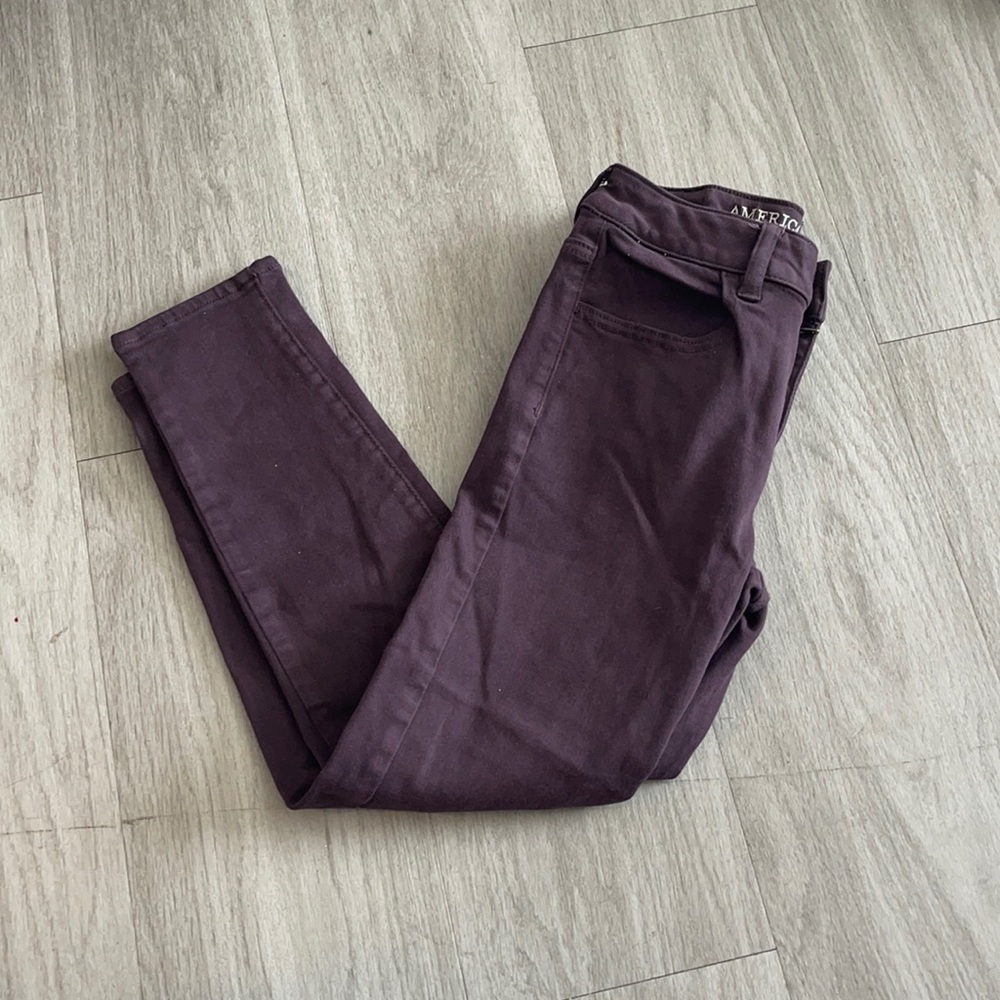 American Eagle Dark Purple High Rise Cropped Jegging Fit Denim Jeans